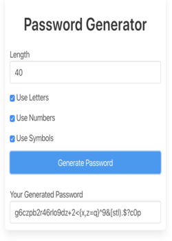 Screenshot of a password that was generated with my password generator